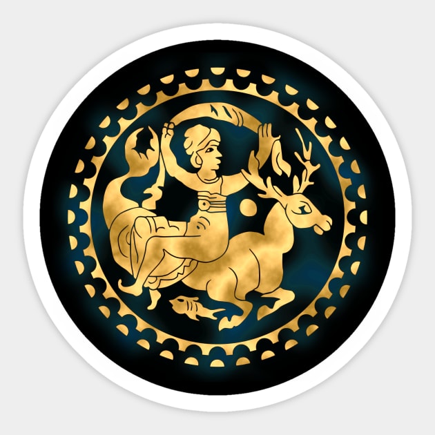 Nereid on a stag hippocamp Sticker by Mosaicblues